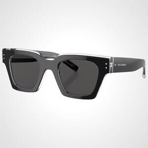 New Dolce & Gabbana Sunglasses Black Crystal Acetate Square Gray Lens